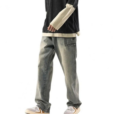 Uus teksapüksid, ühevärvilised, laiad säär, sirge vöökoha keskosa taskud, lahtised tõmblukuga teksad, meeste riided