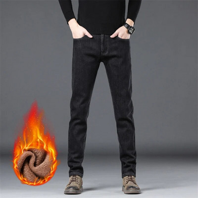 Ανδρικό Thermal Stretch τζιν Χειμερινό χιόνι Ζεστό βελούδινο λεπτό τζιν με στενό πόδι Thicken Fleece τζιν μακρύ παντελόνι Κορεατική μόδα παντελόνι
