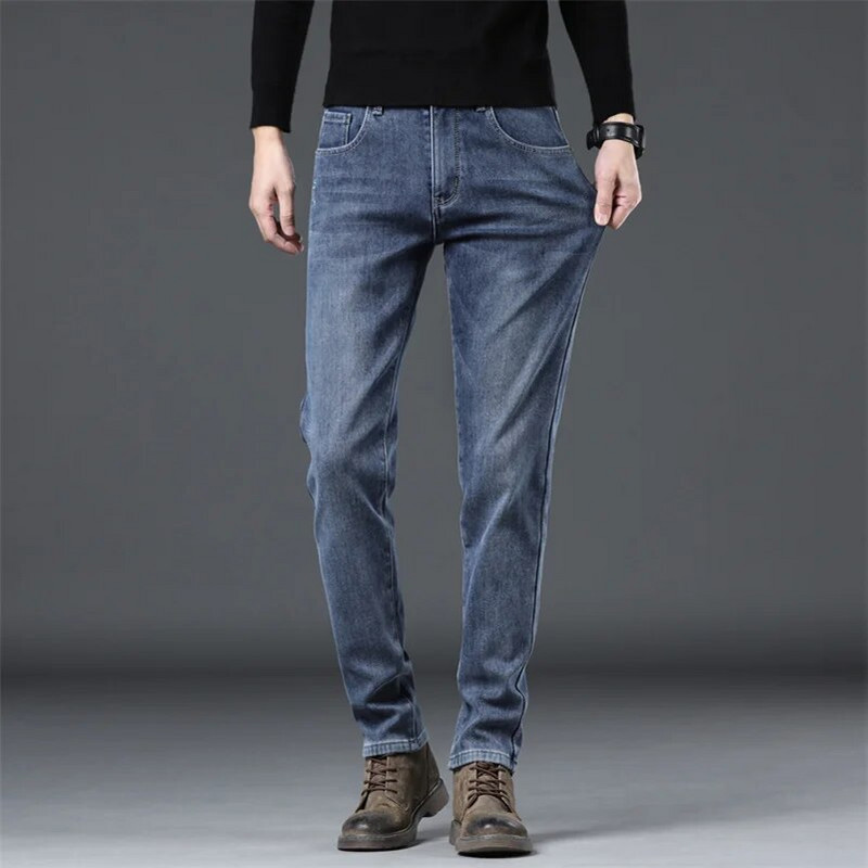 Ανδρικό Thermal Stretch τζιν Χειμερινό χιόνι Ζεστό βελούδινο λεπτό τζιν με στενό πόδι Thicken Fleece τζιν μακρύ παντελόνι Κορεατική μόδα παντελόνι