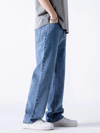 Ανοιξιάτικο φθινόπωρο ανδρικό τζιν ίσιο τζιν παντελόνι με ζωντάνια στη μέση βαμβακερά streetwear φαρδύ πόδι χαλαρό casual μπλε μακρύ τζιν παντελόνι
