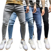Teksad Meeste Skinny Slim Fit Sinised Hip Hop Denimpüksid Vabaaja teksad meestele Jogging teksad