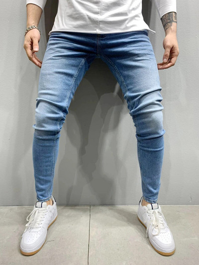 Teksad Meeste Skinny Slim Fit Sinised Hip Hop Denimpüksid Vabaaja teksad meestele Jogging teksad