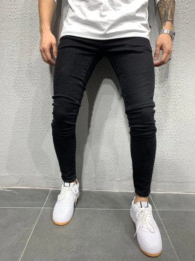 Teksad Meeste Skinny Slim Fit Sinised Hip Hop Denimpüksid Vabaaja teksad meestele Jogging teksad