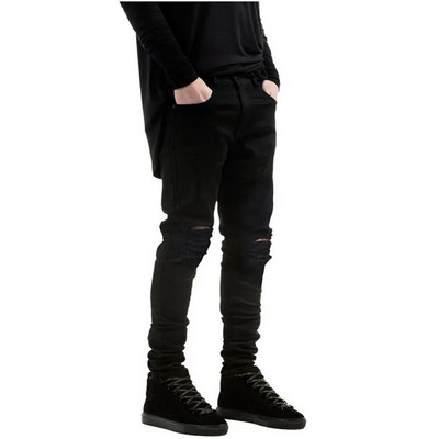 Madingi Džinsai Vyriški Kietai Plyšę Skausmingi Išskalbti Sutempti Džinsai Vyriški laisvalaikio Harajuku Viršutiniai drabužiai Hip Hop Slim Fit Džinsinės kelnės