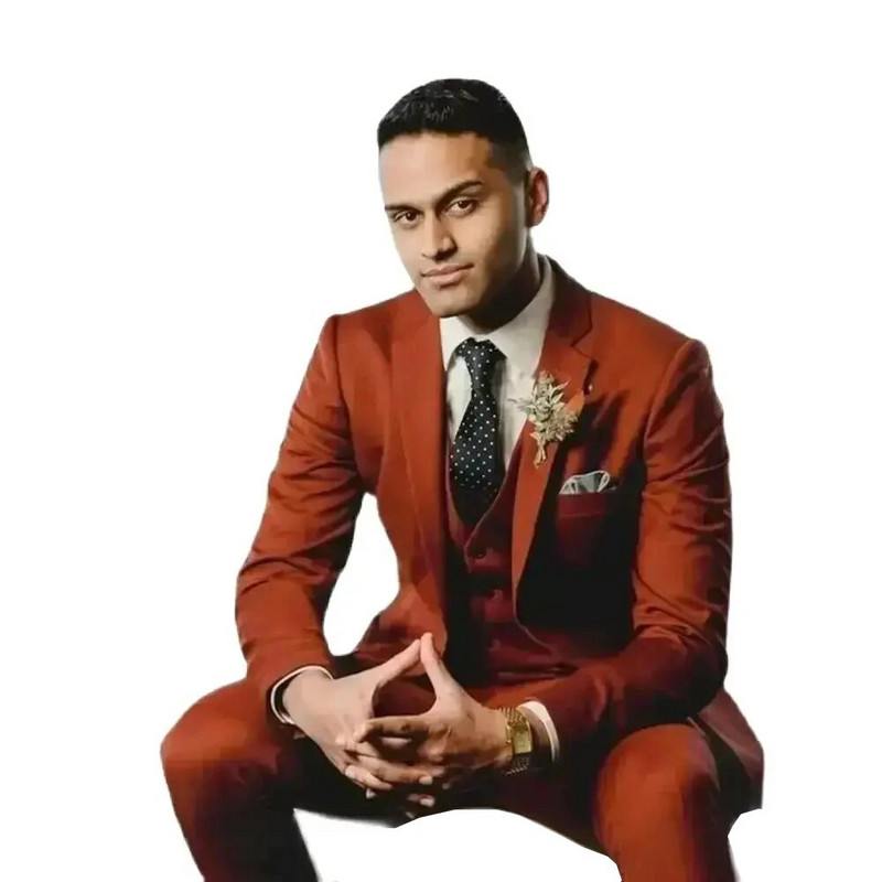 STEVDITG Oranžiniai vyriški kostiumai, pilnas komplektas su viena krūtine įpjova, oficialios vestuvių 3 dalių striukės kelnės liemenė plonas švarkas vyriškas