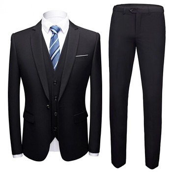 Мъжки комплект блейзъри Сватбен комплект от 3 части Елегантен костюм от 2 луксозни панталони с цяло палто Дизайн на най-новата жилетка Бизнес сако за 2023 г. Панталон с тесно крой