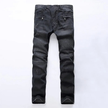 Εμπορία Κλασικό ρετρό τζιν ανδρικό ίσιο λεπτό φερμουάρ Διακόσμηση ελαφρύ διπλωμένο στενό τζιν παντελόνι μόδας Stretch Hip Hop Jogger Jeans