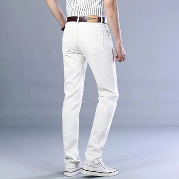 Пролет есен Мъжки бели еластични стандартни дънки Класически стил Бизнес Ежедневни памучни тънки панталони Деним Панталони Мъжка марка