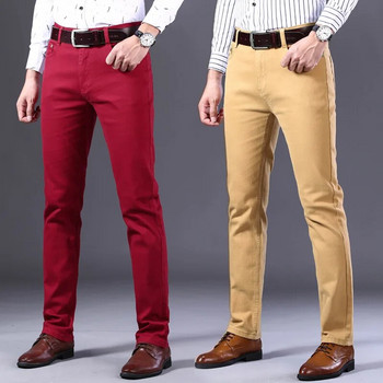 Пролет есен Мъжки бели еластични стандартни дънки Класически стил Бизнес Ежедневни памучни тънки панталони Деним Панталони Мъжка марка