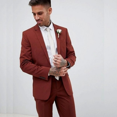 STEVDITG vienspalviai kostiumai vyrams Terno, viena krūtinė su dantyta atvartu, siaura 2 dalių striukės kelnės Slim Fit biuro komplektai 2023 m.