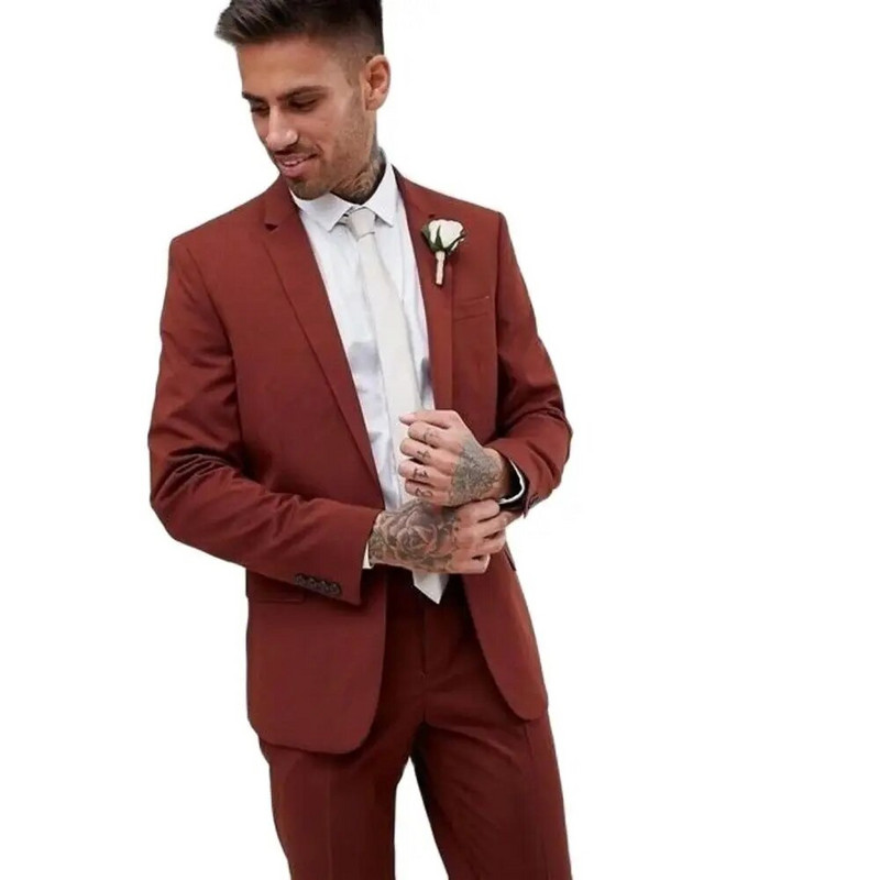 STEVDITG vienspalviai kostiumai vyrams Terno, viena krūtinė su dantyta atvartu, siaura 2 dalių striukės kelnės Slim Fit biuro komplektai 2023 m.