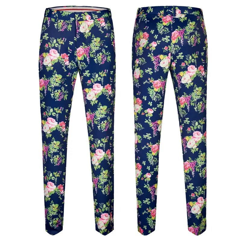 2023 Νέα τυπωμένα ανδρικά κοστούμια με μπλε μονό κουμπί Fashion Singer Stage Host Παντελόνι με λεπτή εφαρμογή Prom Chic ανδρικό σακάκι 2 τεμαχίων