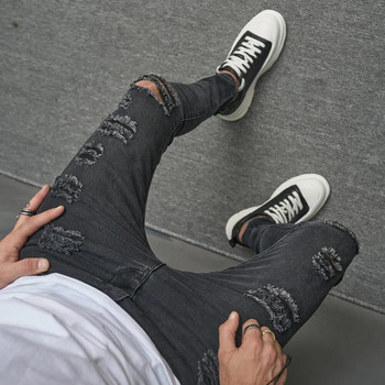 2023 Мъжки улични стилни скъсани хип-хоп ежедневни тесни дънки тип молив Мъжки тесни дънкови панталони с разтегливи дупки