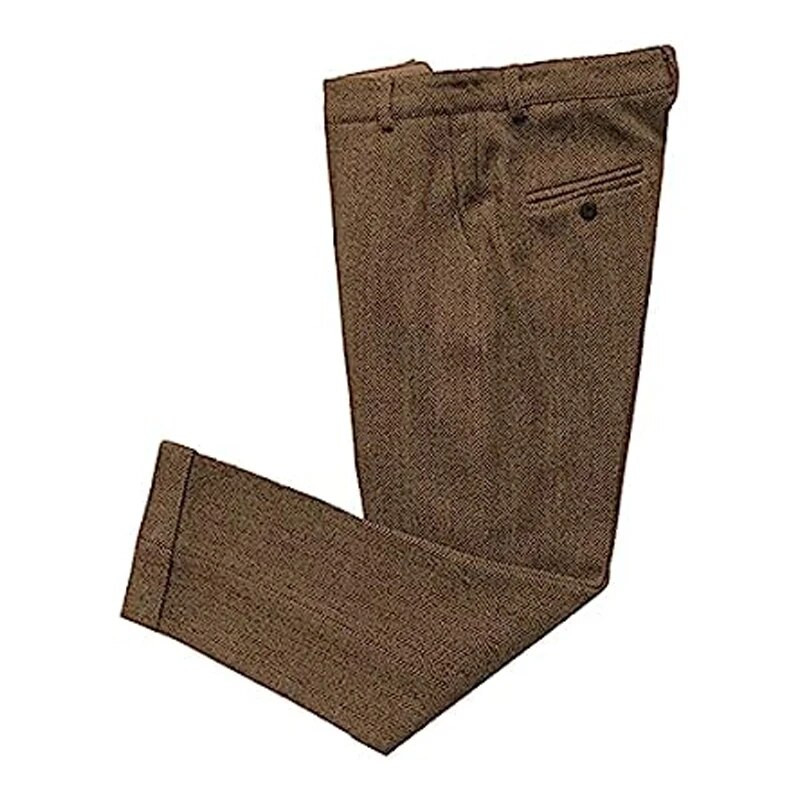 Ανδρικό Tweed Ψαροκόκκαλο Slim Fit Καφέ Ταν Σμόκιν Vintage σακάκι σακάκι Παντελόνι Γαμπρός Γάμος Vintage 3 τεμαχίων Slim Fit κοστούμι