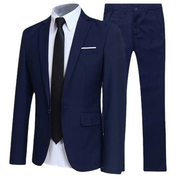 Ανδρικά Blazers Σετ 2 τεμαχίων Κομψό, πολυτελές επίσημο γάμο 3 Κοστούμια Full Business Κορεάτικα παντελόνια 2023 Μπλε παλτό Μπουφάν Δωρεάν αποστολή