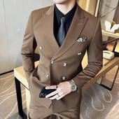 Υψηλής ποιότητας κοστούμι τριών τεμαχίων (τζάκετ+γιλέκο+παντελόνι) ανδρικό λεπτό κοστούμι επαγγελματικό φόρεμα κοινωνικό παντελόνι γάμου Ανδρικά ρούχα