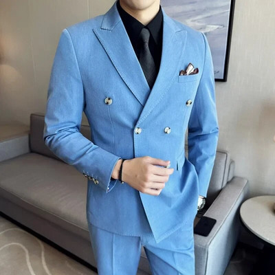 Υψηλής ποιότητας κοστούμι τριών τεμαχίων (τζάκετ+γιλέκο+παντελόνι) ανδρικό λεπτό κοστούμι επαγγελματικό φόρεμα κοινωνικό παντελόνι γάμου Ανδρικά ρούχα