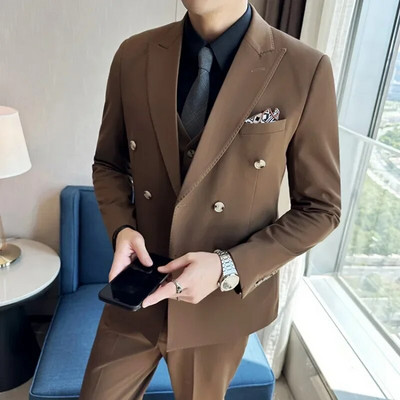 Υψηλής ποιότητας κοστούμι τριών τεμαχίων (τζάκετ+γιλέκο+παντελόνι) ανδρικό λεπτό κοστούμι επαγγελματικό φόρεμα κοινωνικό παντελόνι γάμου Ανδρικά ρούχα