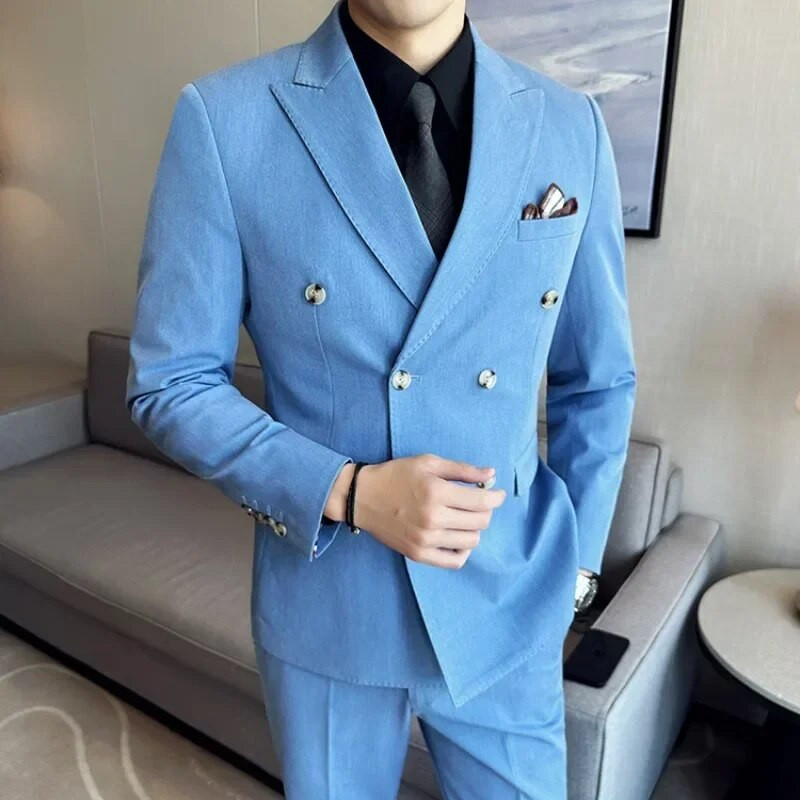 Υψηλής ποιότητας κοστούμι τριών τεμαχίων (τζάκετ+γιλέκο+παντελόνι) ανδρικό λεπτό κοστούμι επαγγελματικό φόρεμα κοινωνικό παντελόνι γάμου Ανδρικά ρούχα