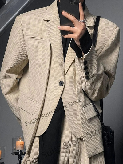 Madingi korėjietiškų šokių vakarėliai, netaisyklingos netikros vyriškos liemenės, chaki spalvos dantytais atvartais jaunikio vestuviniai smokingai, 2 dalių rinkiniai 명품의류 남성