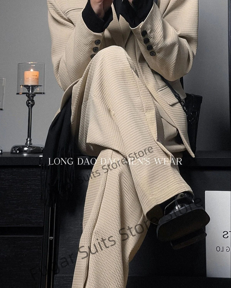 Madingi korėjietiškų šokių vakarėliai, netaisyklingos netikros vyriškos liemenės, chaki spalvos dantytais atvartais jaunikio vestuviniai smokingai, 2 dalių rinkiniai 명품의류 남성