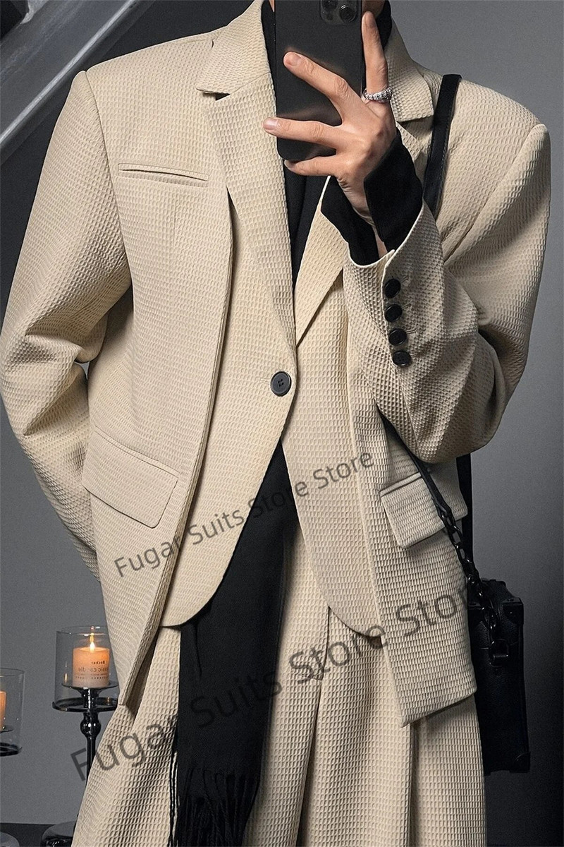 Madingi korėjietiškų šokių vakarėliai, netaisyklingos netikros vyriškos liemenės, chaki spalvos dantytais atvartais jaunikio vestuviniai smokingai, 2 dalių rinkiniai 명품의류 남성