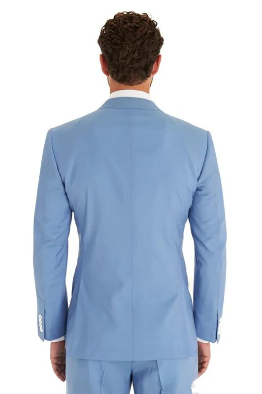 2023. Izrađena po mjeri Muška odijela s urezanim reverom, uska mladoženja, kumova odijela za vjenčanje, 3-dijelna odijela s dva gumba Sky Bule Fashion