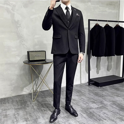 （Jakna+prsluk+hlače）Klasična prugasta uska poslovna odijela visoke marke u korejskoj verziji Muški svečani kompleti Muška vjenčana odijela