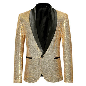 Блестящи златни пайети и блясък, украсено сако с блейзър Мъжки бални костюми за нощен клуб Палта Мъжки костюм Homme Сценични дрехи за певци