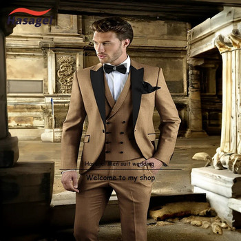 Γκρι κοστούμι για άντρες γάμου σμόκιν Επίσημο τζάκετ Γιλέκο τριών τεμαχίων Σετ Business Slim Fit Blazer Grooms Εξατομικευμένα ρούχα