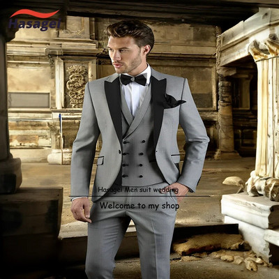 Costum gri pentru bărbați smoking de nuntă jachetă formală pantaloni vestă set din trei piese business slim fit blazer miri haine personalizate