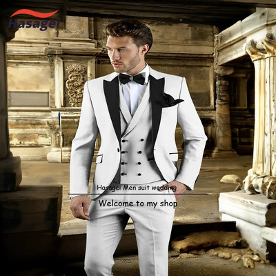 Γκρι κοστούμι για άντρες γάμου σμόκιν Επίσημο τζάκετ Γιλέκο τριών τεμαχίων Σετ Business Slim Fit Blazer Grooms Εξατομικευμένα ρούχα