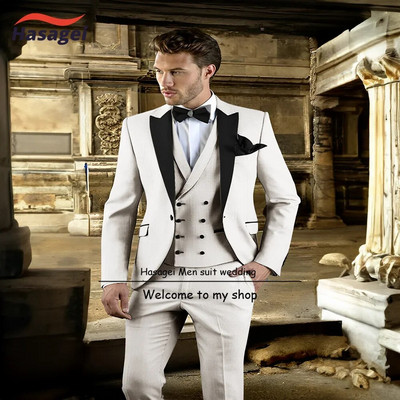 Γκρι κοστούμι για άντρες γάμου σμόκιν Επίσημο τζάκετ Γιλέκο τριών τεμαχίων Σετ Business Slim Fit Blazer Grooms Εξατομικευμένα ρούχα