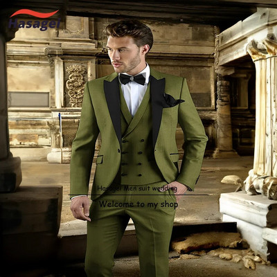 Γκρι κοστούμι για άντρες γάμου σμόκιν Επίσημο τζάκετ Γιλέκο τριών τεμαχίων Σετ Business Slim Fit Blazer Grooms Εξατομικευμένα ρούχα