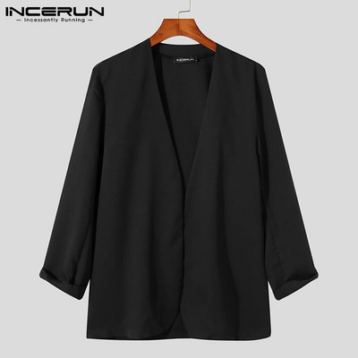 Κομψά New Men Blazer Leisure Style Loose Buttons Ανδρικά παντός αντιστοιχίας Απλές μακρυμάνικα κοστούμια χωρίς γιακά S-5XL INCERUN τοπ 2023