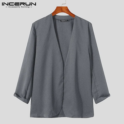 Κομψά New Men Blazer Leisure Style Loose Buttons Ανδρικά παντός αντιστοιχίας Απλές μακρυμάνικα κοστούμια χωρίς γιακά S-5XL INCERUN τοπ 2023