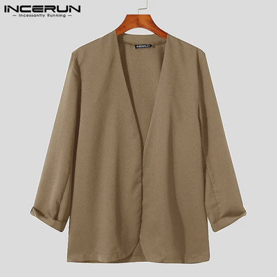 Κομψά New Men Blazer Leisure Style Loose Buttons Ανδρικά παντός αντιστοιχίας Απλές μακρυμάνικα κοστούμια χωρίς γιακά S-5XL INCERUN τοπ 2023