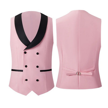Елегантен мъжки костюм (блейзър+жилетка+панталон) Розово синьо каки Сватба на младоженеца Абитуриентско парти Бизнес банкет Вталено яке Мъжки комплект от 3 части
