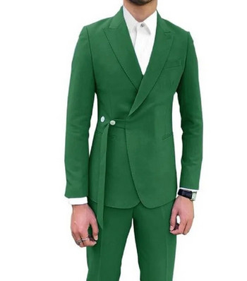 Светлосин 2 части (сако+панталон) Красив мъжки сватбен костюм за мъже Най-новият бизнес костюм с палто и панталон Тънки мъжки костюми