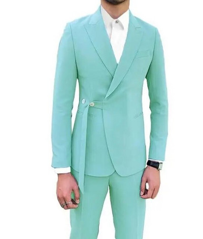 Γαλάζιο 2 τεμάχια (Σακάκι+παντελόνι) Όμορφος ανδρικός νυφικό για άντρες Τελευταίο παλτό παντελόνι επαγγελματικό κοστούμι Slim ανδρικά κοστούμια