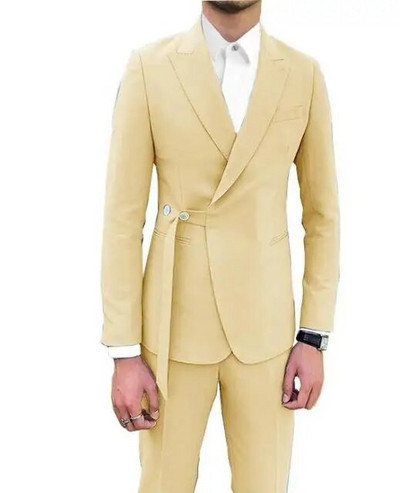 Γαλάζιο 2 τεμάχια (Σακάκι+παντελόνι) Όμορφος ανδρικός νυφικό για άντρες Τελευταίο παλτό παντελόνι επαγγελματικό κοστούμι Slim ανδρικά κοστούμια