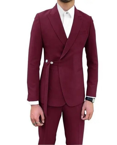 Γαλάζιο 2 τεμάχια (Σακάκι+παντελόνι) Όμορφος ανδρικός νυφικό για άντρες Τελευταίο παλτό παντελόνι επαγγελματικό κοστούμι Slim ανδρικά κοστούμια