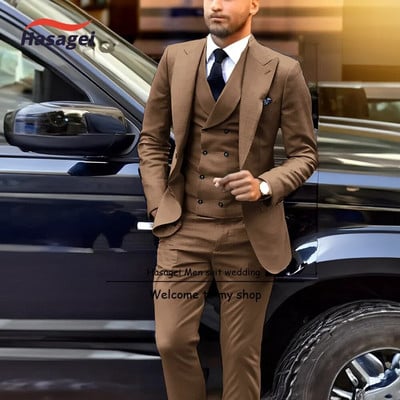 Ανδρικό κοστούμι μόδας 3 τεμαχίων Σμόκιν Γαμπρού γάμου Επίσημα επαγγελματικά ρούχα εργασίας Κομψό ανδρικό ντύσιμο