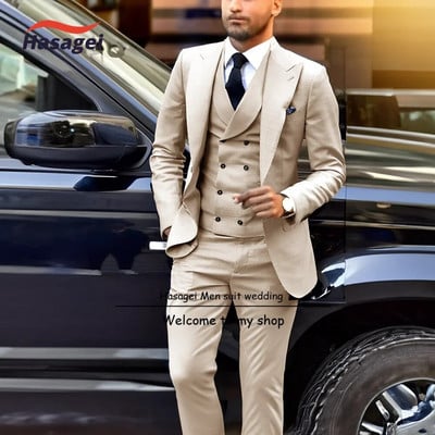 Ανδρικό κοστούμι μόδας 3 τεμαχίων Σμόκιν Γαμπρού γάμου Επίσημα επαγγελματικά ρούχα εργασίας Κομψό ανδρικό ντύσιμο