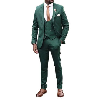 STEVDITG Зелен блейзър Мъжки костюми с назъбени ревери Едноредно шито по поръчка Elegnat 3 части Яке Панталони Жилетка Комплект офис облекла