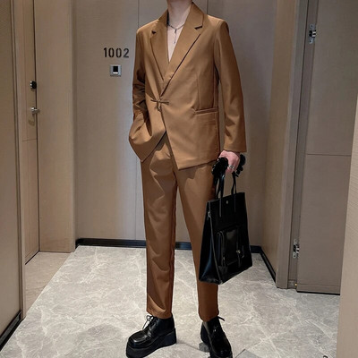 Ανδρικό κοστούμι IEFB παλτό δύο τεμαχίων φθινοπωρινό βρετανικό στιλ Premium μεταλλικό σχέδιο blazers Σετ trend ανδρικό παντελόνι casual κοστούμι 9C2360