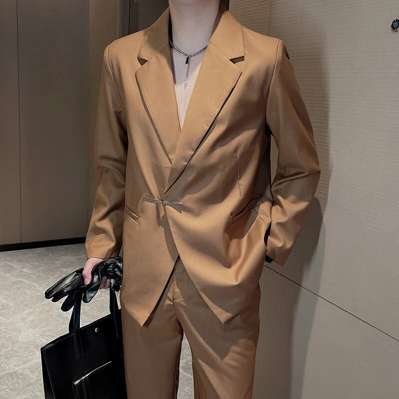 Ανδρικό κοστούμι IEFB παλτό δύο τεμαχίων φθινοπωρινό βρετανικό στιλ Premium μεταλλικό σχέδιο blazers Σετ trend ανδρικό παντελόνι casual κοστούμι 9C2360