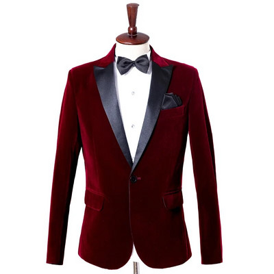 Ανδρική τάση της μόδας Velvet Groom Tuxedo Slim Fit Νυφικό Επιχειρηματικό κοστούμι Μπουφάν Μπουφάν Μονό Μπλέιζερ Παλτό
