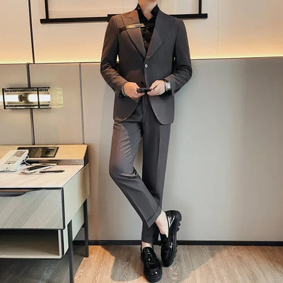 (Kostiumas + kelnės) Aukštos klasės mada Gražus dviejų dalių vyriškas rudens plonas laisvalaikio kostiumo rinkinys Keturių sezonų vestuvės