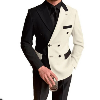 Елегантен черно-бял мъжки костюм Slim Fit Peak Rever Double Redede 2 Piece Formal Groom Tuxedos Blazer+Pants Costume Homme